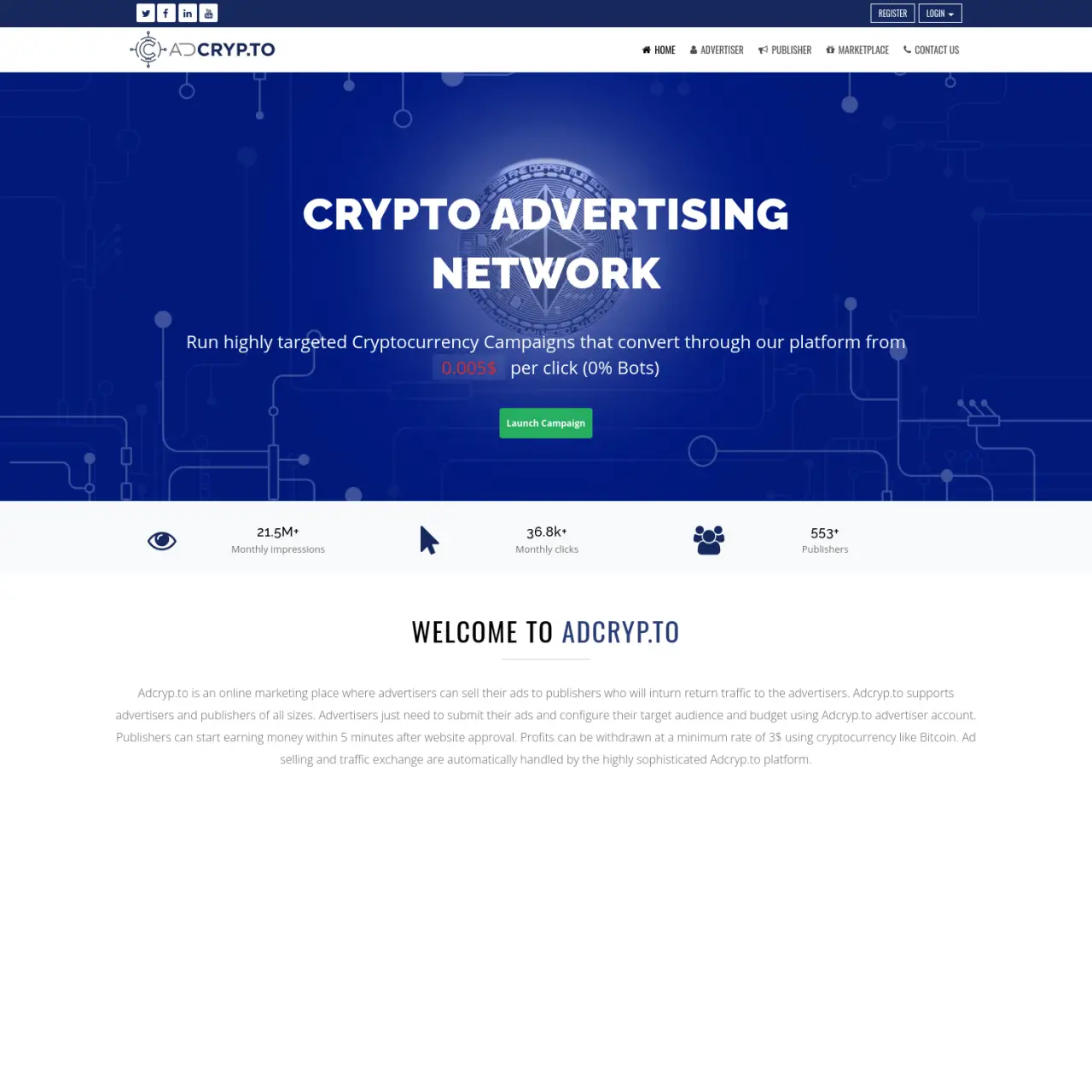 Adcryp.to là mạng quảng cáo tiền điện tử nơi các nhà quảng cáo có thể chạy các chiến dịch được nhắm