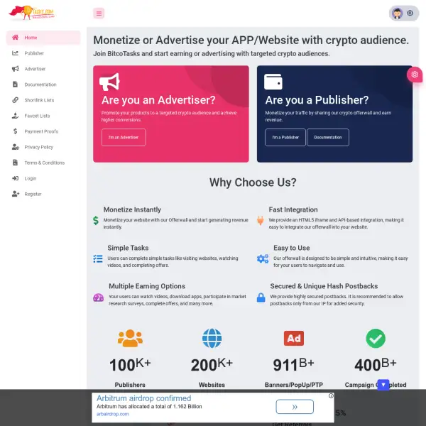 BitcoTasks cung cấp dịch vụ quảng cáo giá cả phải chăng. Bao gồm trả tiền cho mỗi lần nhấp chuột và