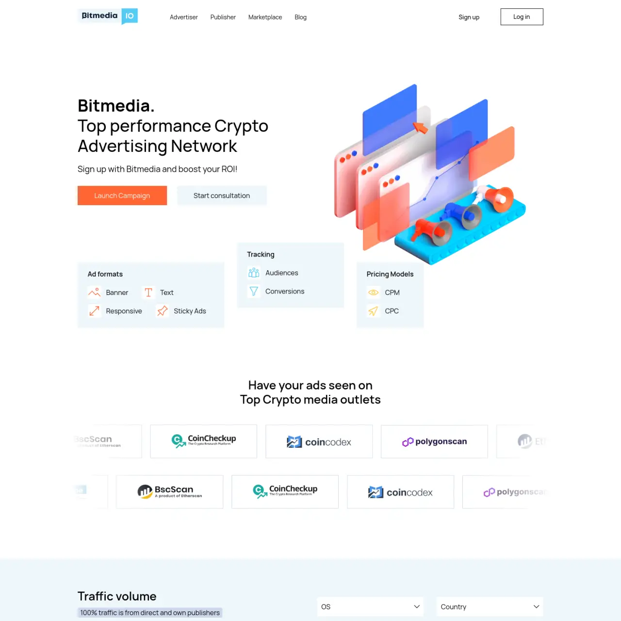 Bitmedia.IO là mạng quảng cáo tiền điện tử và Bitcoin hàng đầu cung cấp các chiến dịch tự phục vụ. T
