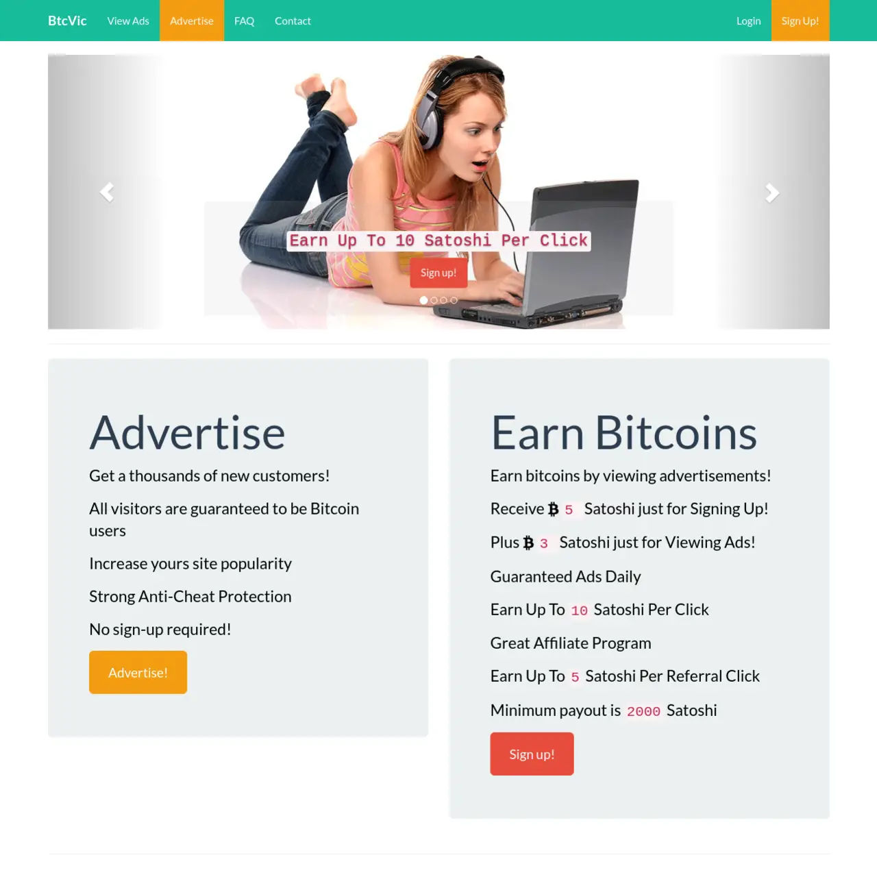 BtcVic là một trang web cung cấp quảng cáo Bitcoin mà không cần đăng ký. Người dùng có thể kiếm Bitc
