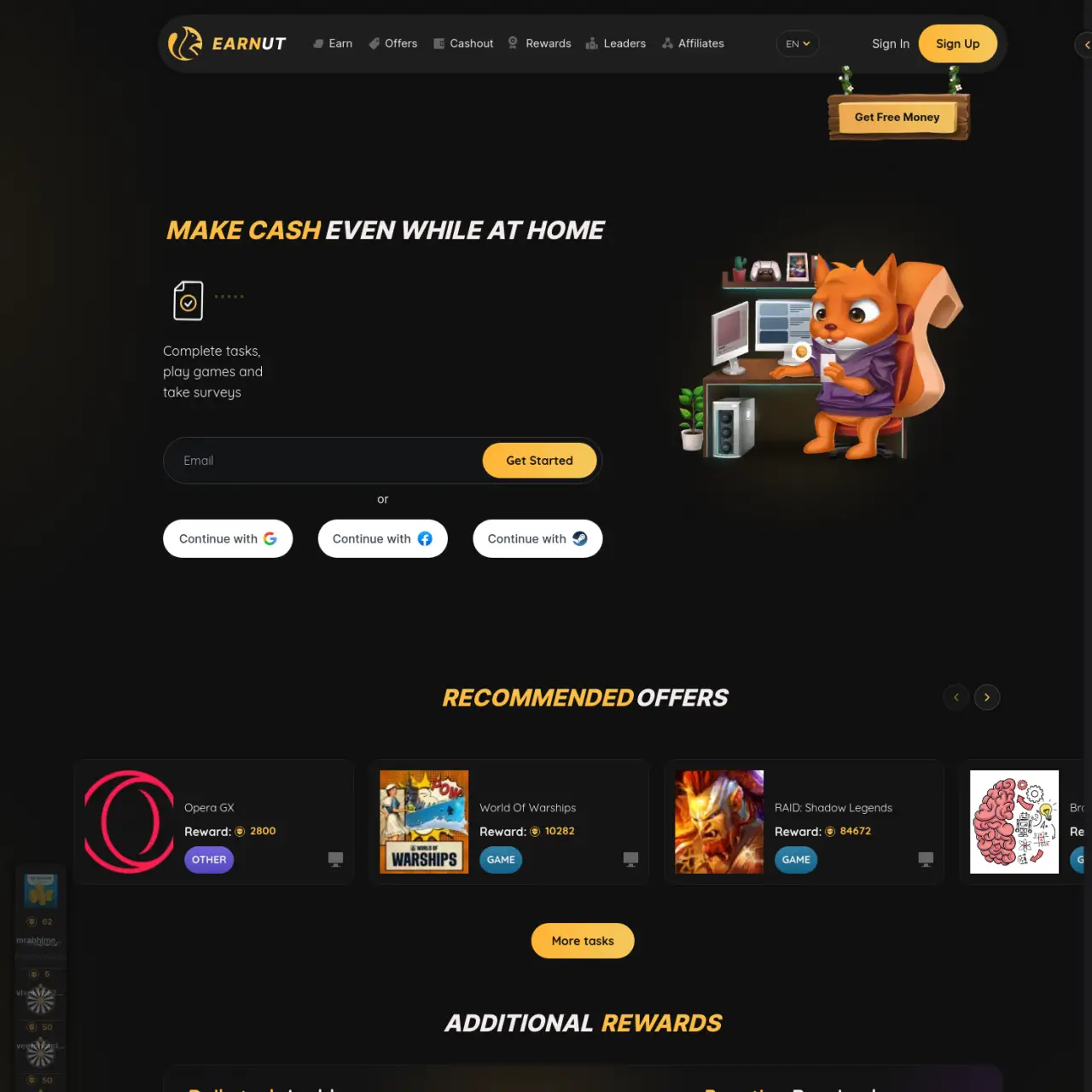 Earnut est un site GPT offrant des moyens flexibles et simples de gagner de l'argent à domicile grâc