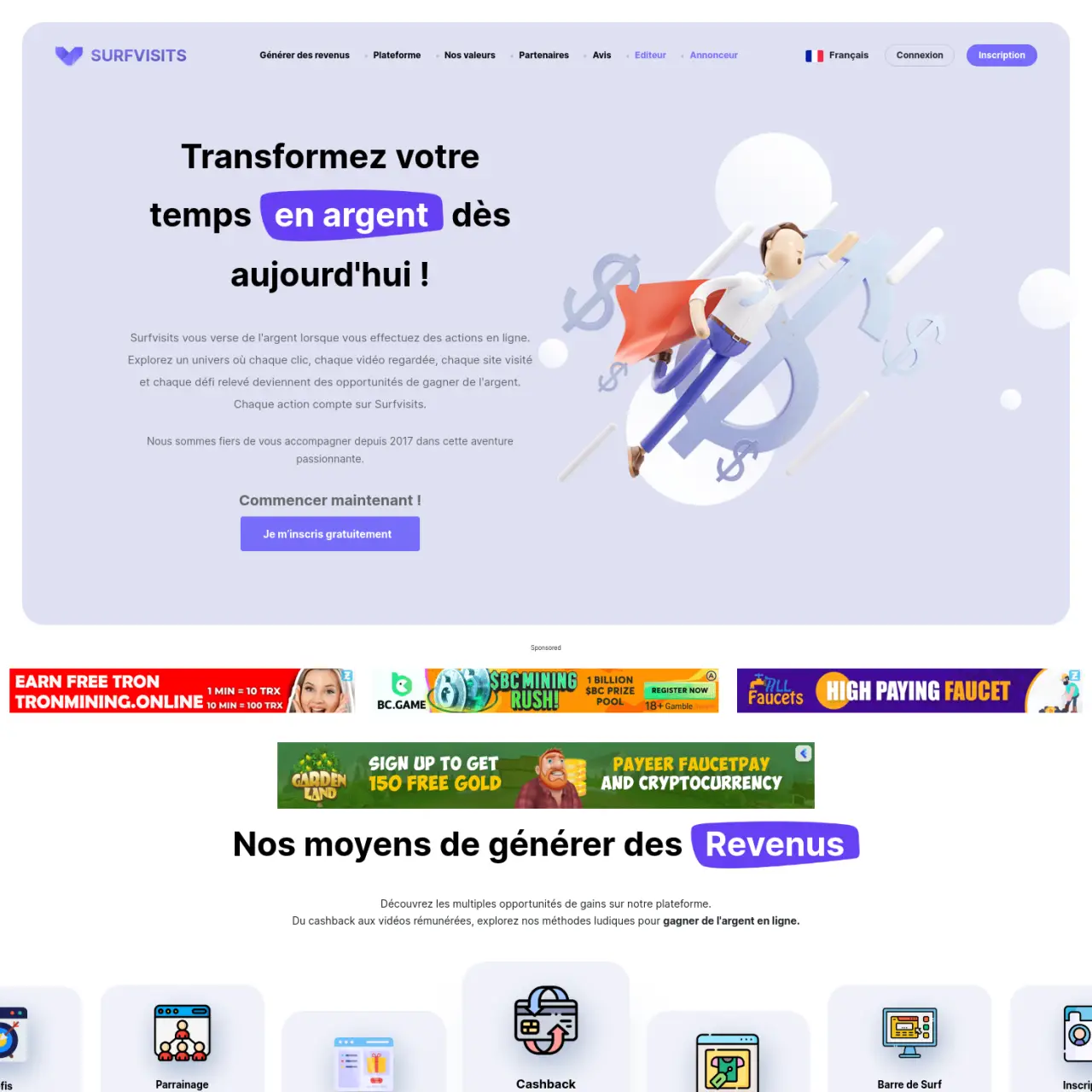 SurfVisits cung cấp nhiều cơ hội kiếm tiền trực tuyến khác nhau, bao gồm xem video trả phí, tham gia