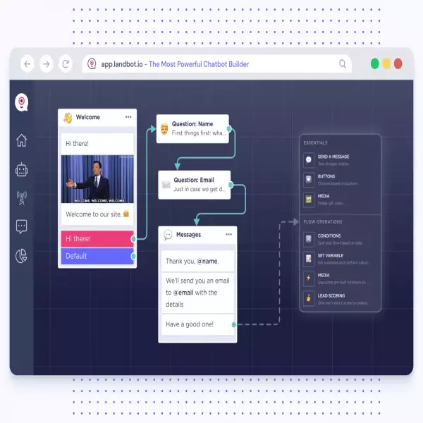 Landbot Automasi chatbots laman web anda sendiri, sambungkan WhatsApp, Facebook Messenger.