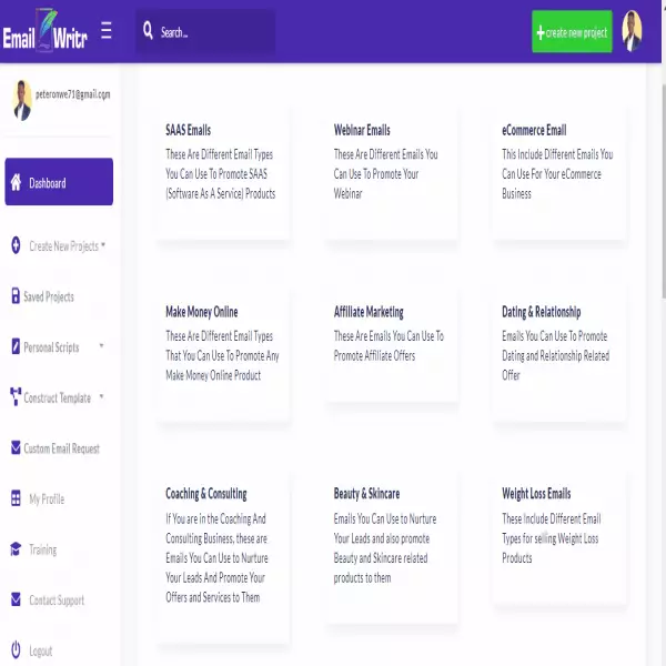 EmailWritr Software Writing Content for Business qui vend des services numériques.