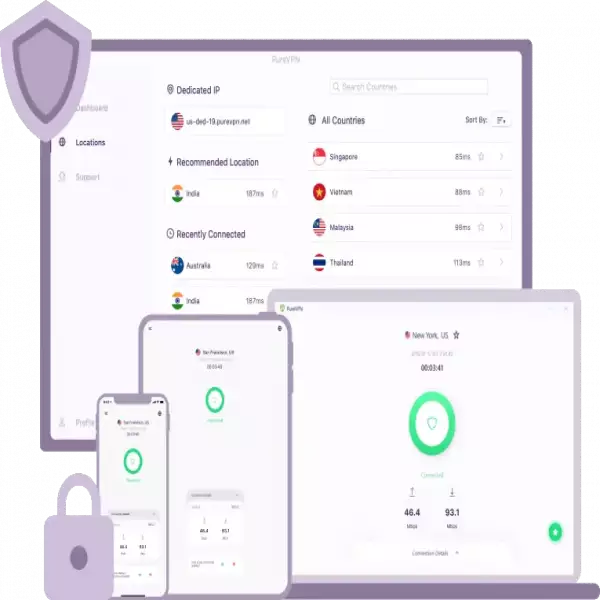 PureVPN 10 帳戶登錄 256 位 AES 加密 6500+ 專用 IP 78+ 國家服務器