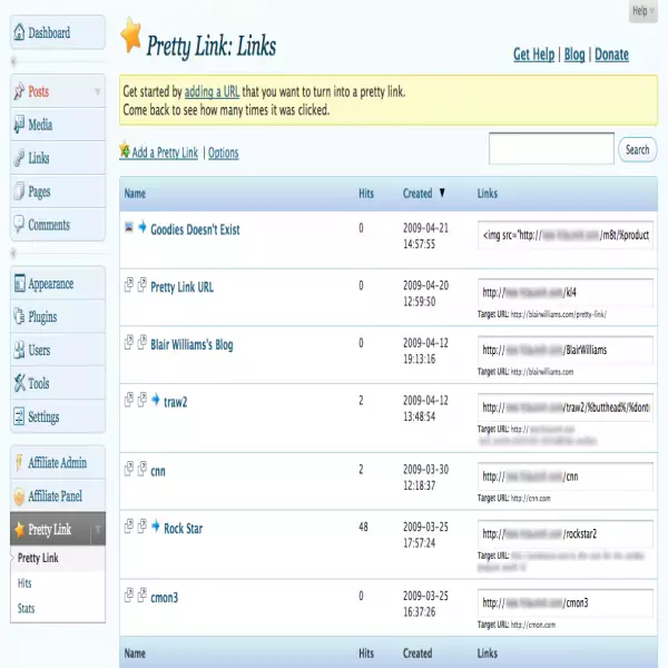 Plugin de raccourcissement d'URL Pretty Link pour raccourcir les liens sur les sites WordPress.
