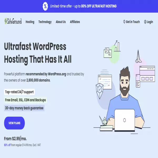 siteground %500 daha hızlı web barındırma aylık 2,99$'dan başlayan fiyatlarla %80 indirim