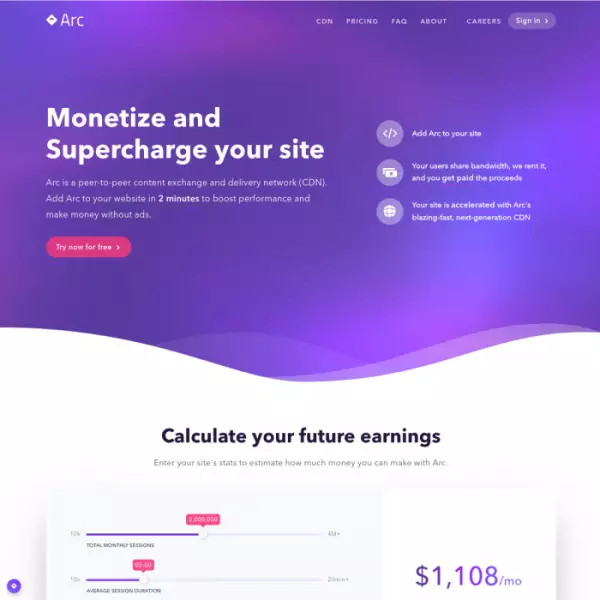 Arc mengewangkan tapak web anda dalam masa 2 minit tanpa iklan.