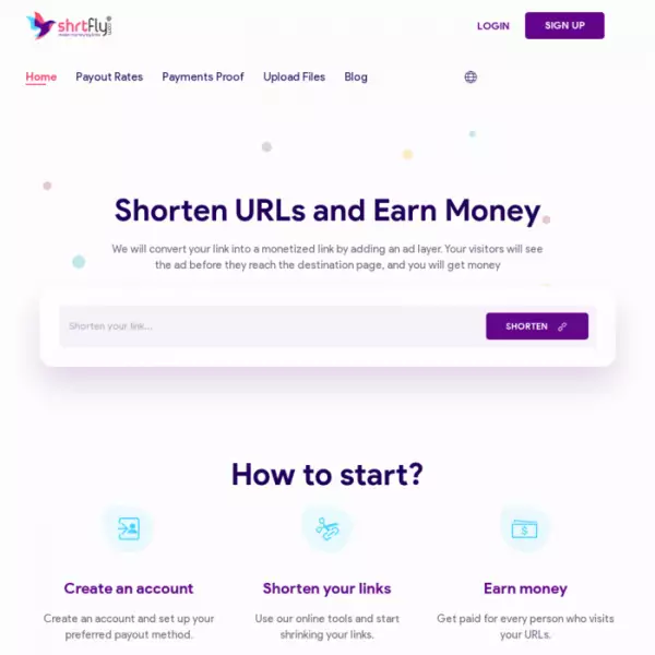 Acortador de URL ShrtFly y publicidad en la web y gana dinero pagos automáticamente