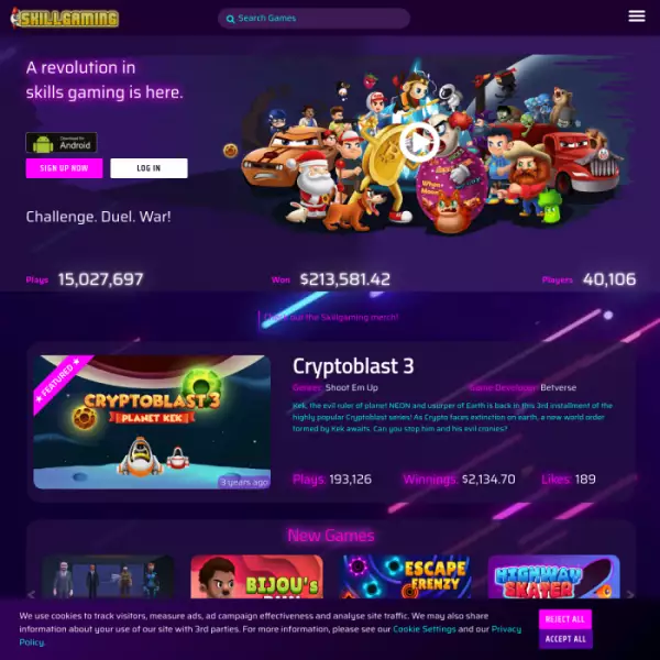 SkillGaming は暗号ゲームです。 すでにスキルを持っているカジュアル ゲームをプレイします。