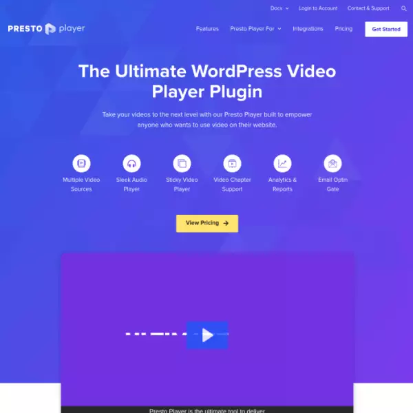 WordPress の Presto Player Video Player がオーバーレイを追加 自動再生