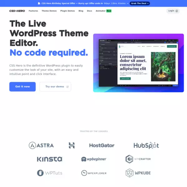 Editor di temi CSS Hero Live WordPress Editor CSS, interfaccia punta e clicca intuitiva.