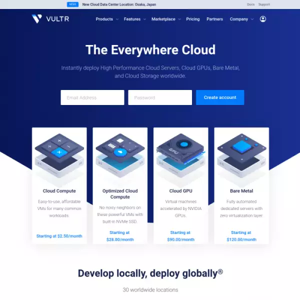Vultr Vultr Cloud Computing Server 100% SSD および Intel vCPU サインアップしてクレジットを獲得 ($100 無料)