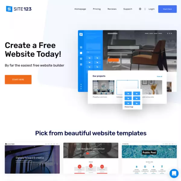 Site123.com Créateur de site Web, blog, forum, page de destination (gratuit)