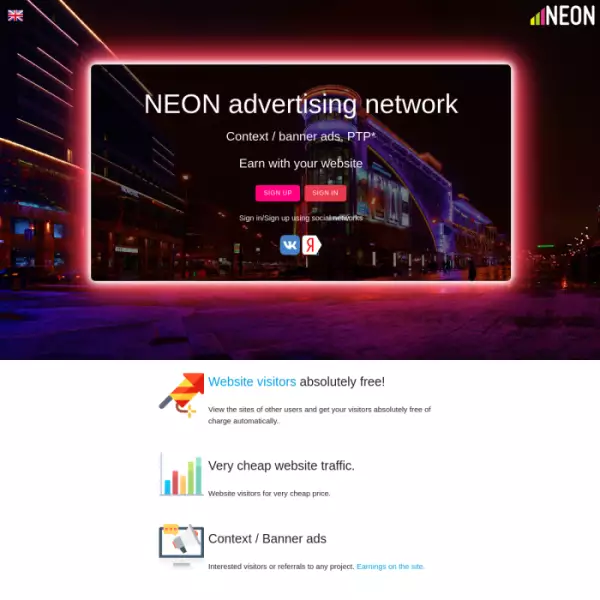 neon.today quảng bá trang web hoặc kiếm 10 rúp trên mỗi trang web khi có 1000 lượt truy cập.