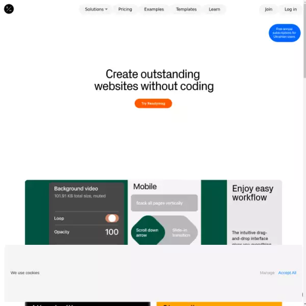 Creador de sitios web gratuito Readymag sin ninguna experiencia en codificación.