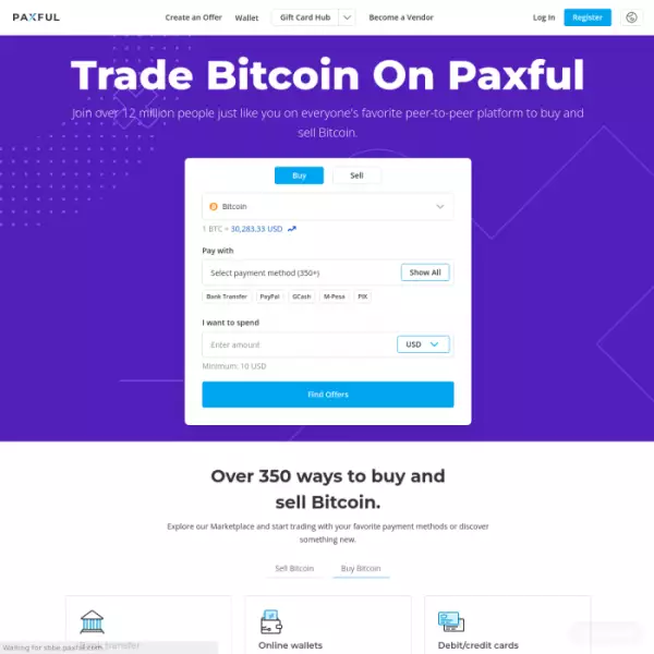 Paxful P2P Bitcoin Exchange bietet über 350 Zahlungsmethoden