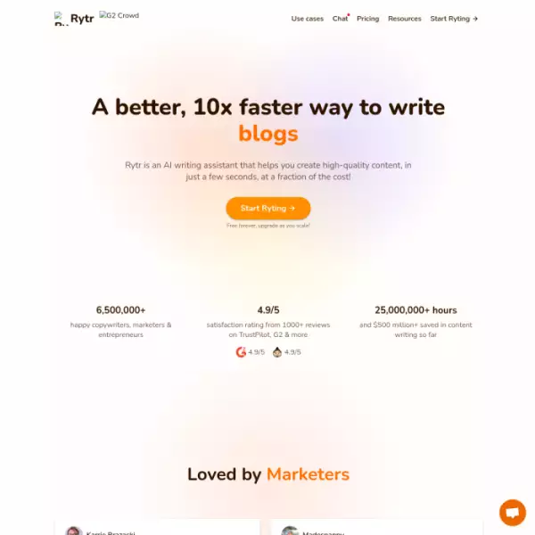 Rytr एक AI कंटेंट राइटर है जो आपको स्वचालित रूप से कंटेंट तैयार करने में मदद करता है।