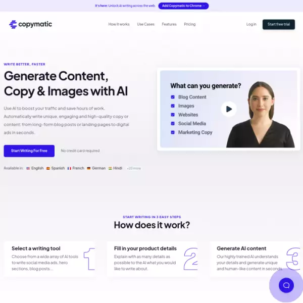 Copymatic, votre générateur de contenu d'article alimenté par l'IA en un clic.