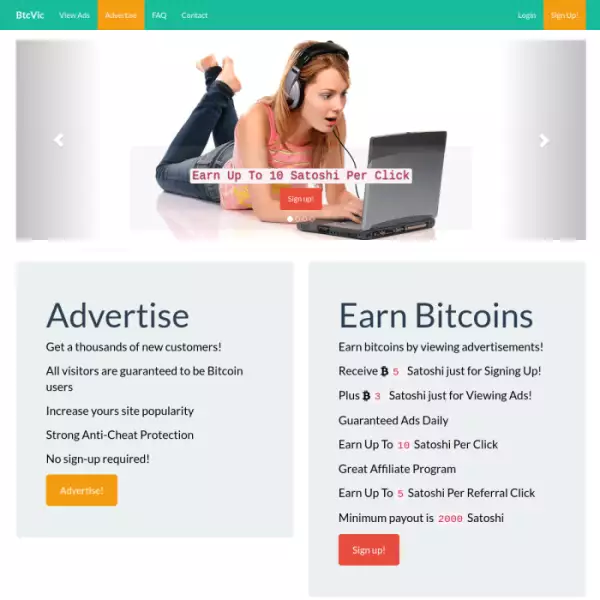 btcvic.com dapatkan bitcoin dengan menonton iklan Cukup daftar dan dapatkan 5 Satoshi gratis.