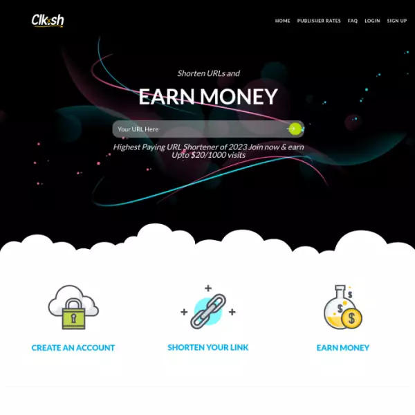 Trang web rút gọn liên kết Clk.sh Kiếm tiền với tỷ lệ xuất chi lên tới 20 đô la trên 1000 lượt xem
