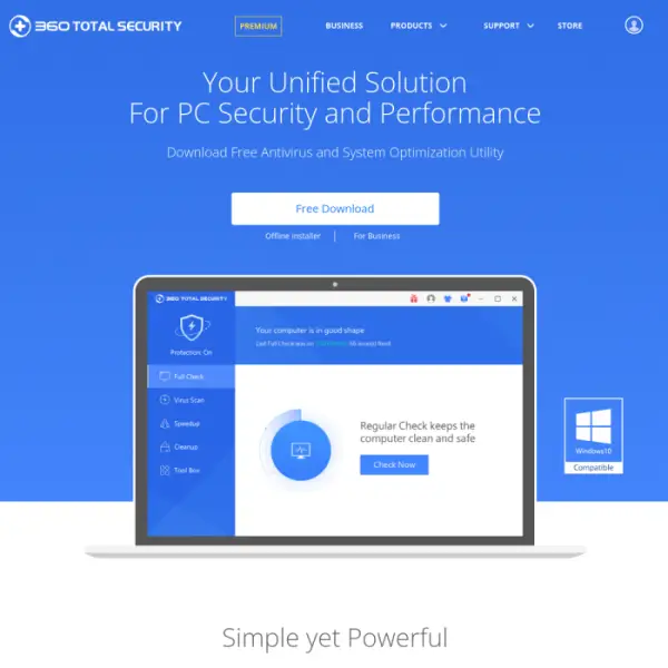 360 TotalSecurity โปรแกรมแอนติไวรัส มัลแวร์ การป้องกันอัจฉริยะบนคลาวด์จากไวรัส มัลแวร์