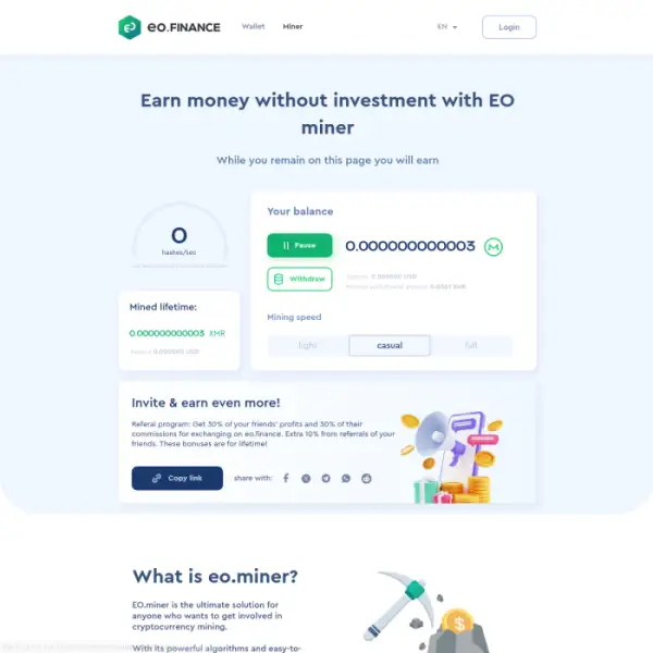 công cụ khai thác miễn phí eo.finance Đó là giải pháp tốt nhất cho việc khai thác. tiền điện tử