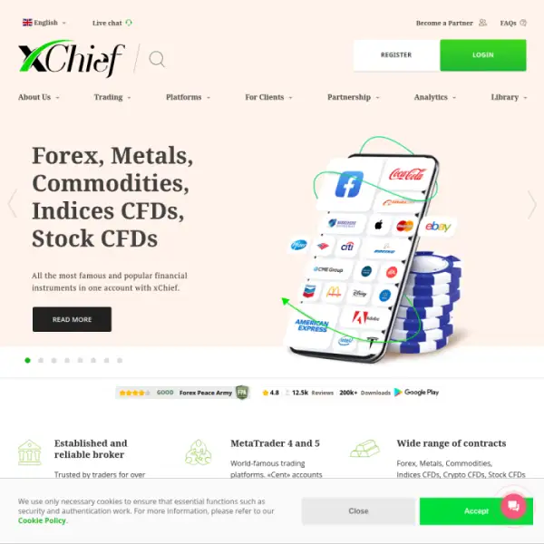 Xchief 无存款外汇允许进行真实交易，并提供 100 美元的免费奖金。