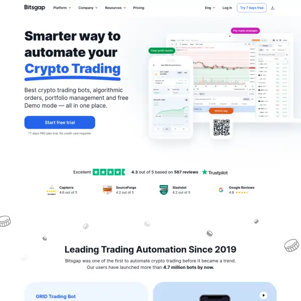 Bitsgap adalah platform perdagangan mata uang kripto lengkap dengan pesanan algoritmik bot.