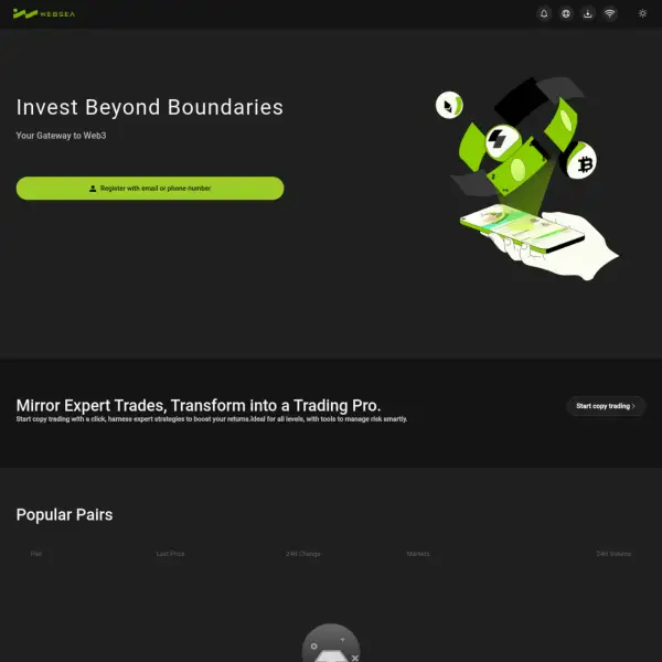 websea offre trading di risorse digitali come prestito a margine spot, copy trading di futures