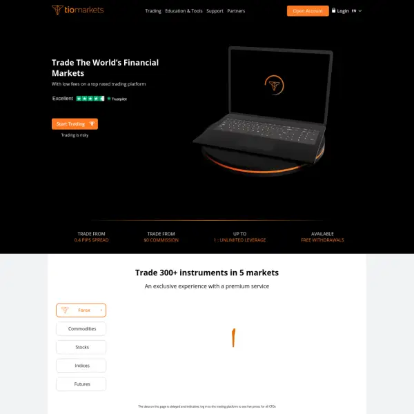 TIOmarkets เป็นโบรกเกอร์ชั้นนำ ที่เสนอค่าธรรมเนียมต่ำและเลเวอเรจไม่จำกัด