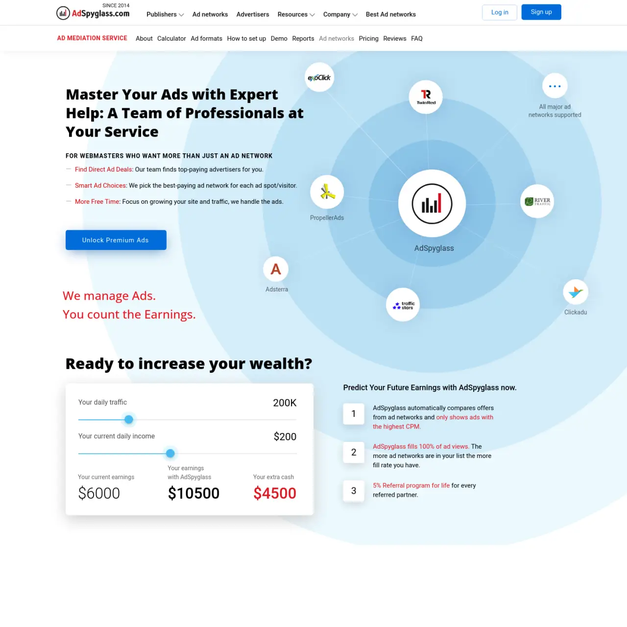 AdSpyglass cung cấp khả năng quản lý quảng cáo chuyên nghiệp cho quản trị viên web, tìm nhà quảng cá