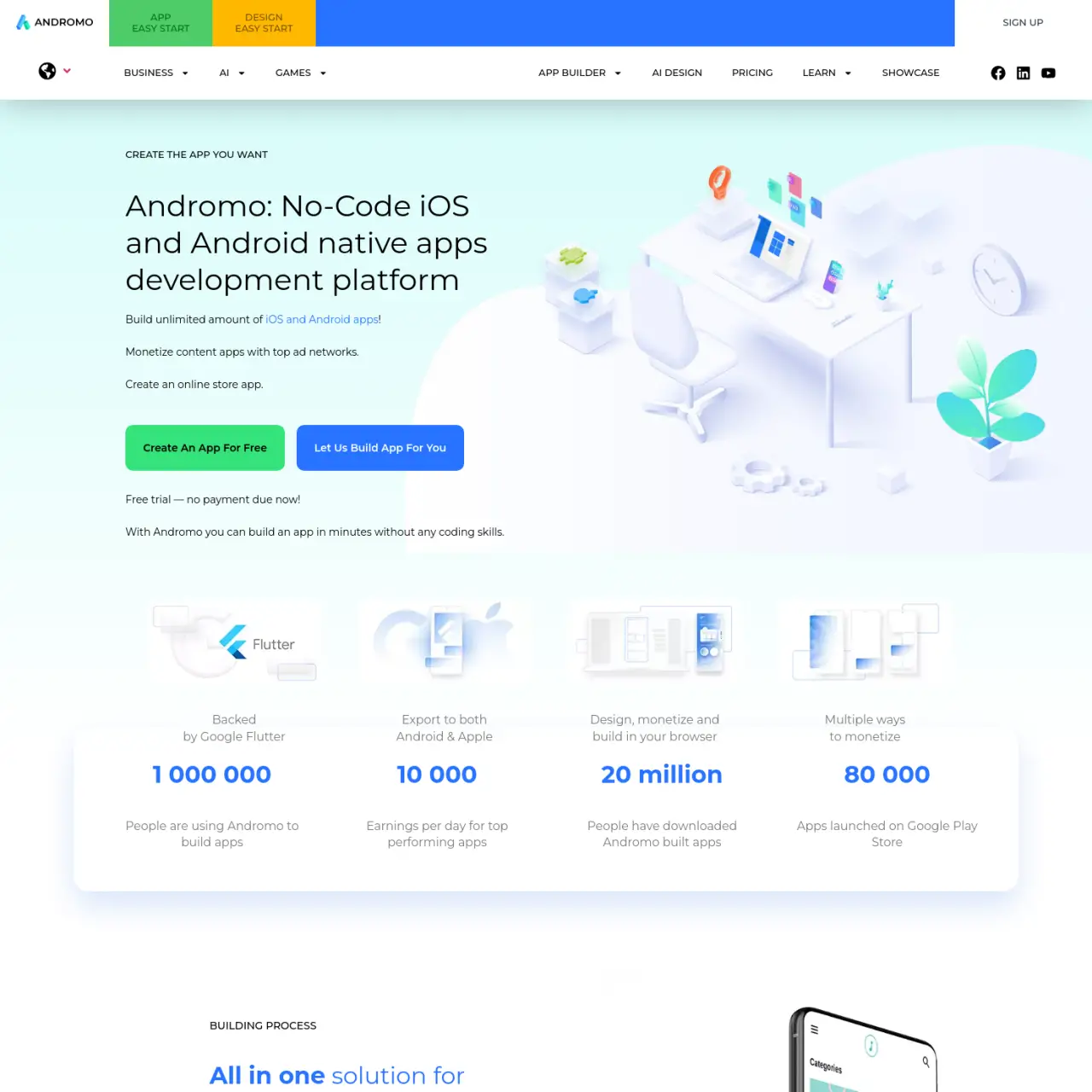Andromo — это платформа, которая позволяет пользователям создавать мобильные приложения без навыков
