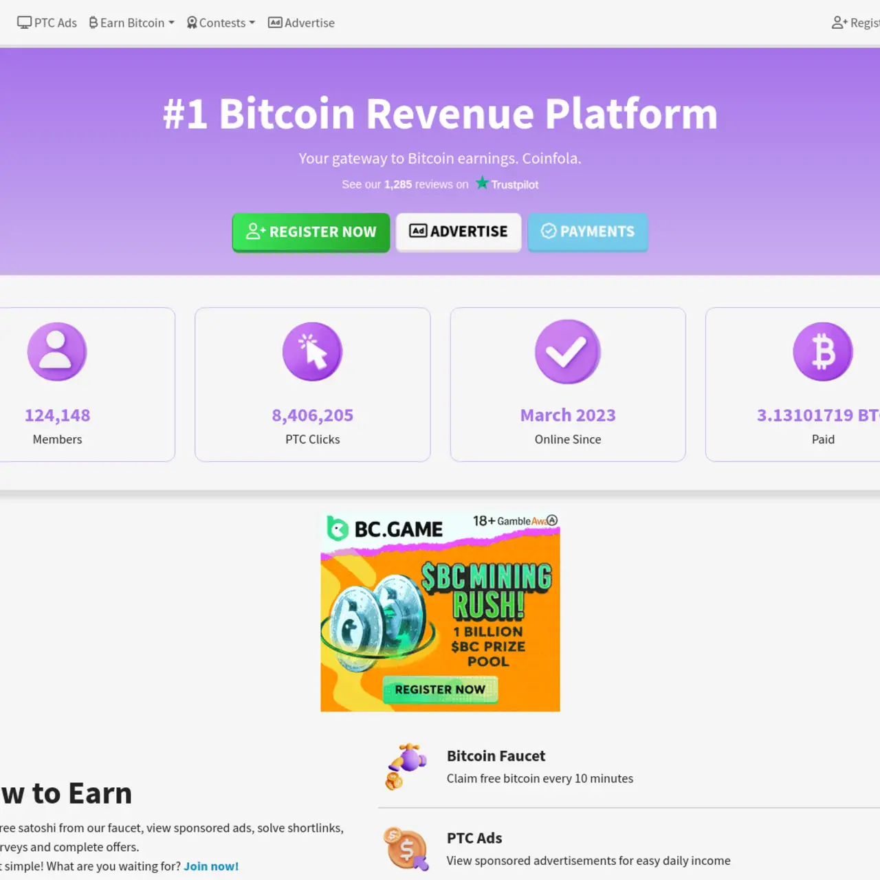 Coinfola เป็นแพลตฟอร์มสำหรับรับ Bitcoin ผ่านกิจกรรมต่าง ๆ เช่น รับ satoshi ฟรีจากการดูโฆษณาที่แก้ไขล