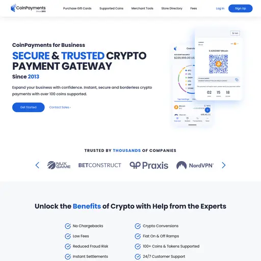 CoinPayments cung cấp một cổng thanh toán. tiền điện tử an toàn và đáng tin cậy Hỗ trợ hơn 100 đồng