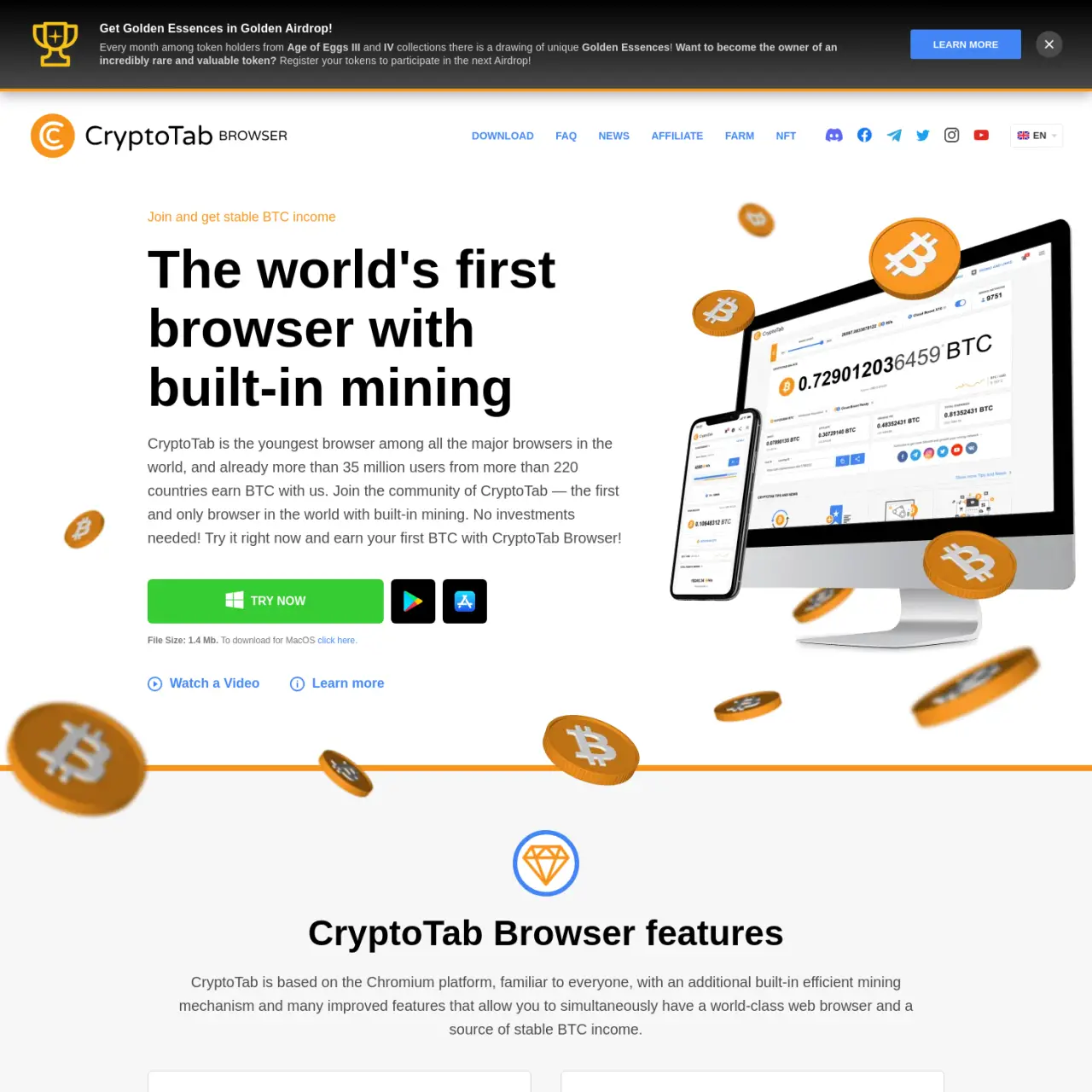 Trình duyệt CryptoTab 🤑trên thế giới có tính năng khai thác tích hợp. Không cần đầu tư! Hãy thử nga
