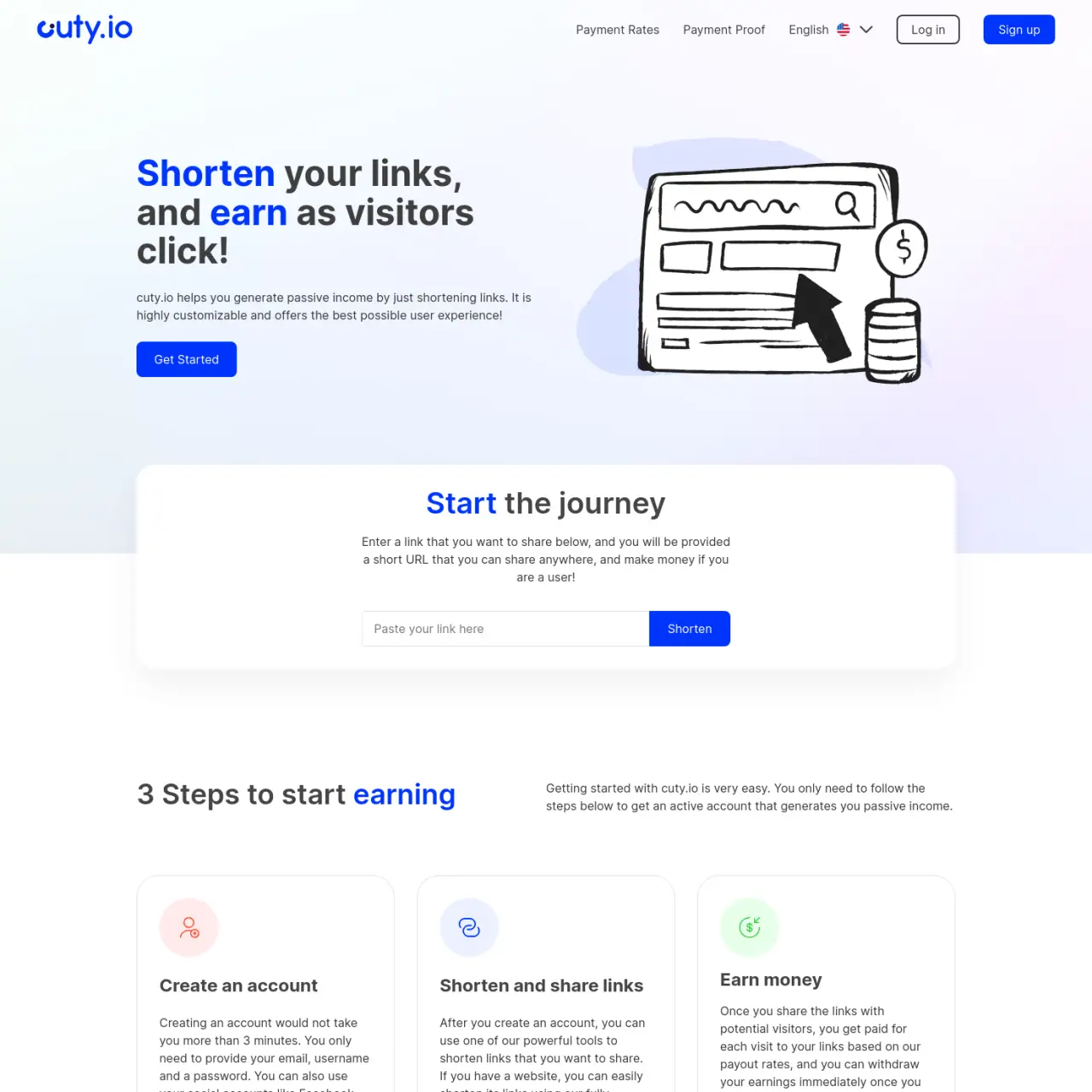 Cuty.io là một nền tảng rút ngắn liên kết và kiếm tiền từ các cú nhấp chuột. Cung cấp tùy chỉnh Rút