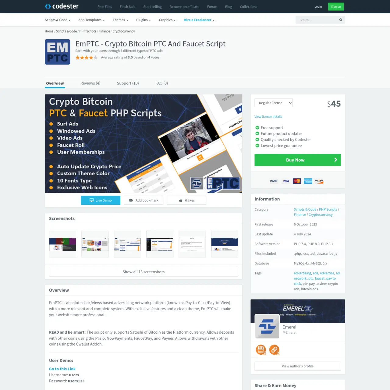 EmPTC est une plate-forme publicitaire Pay-to-Click/Pay-to-View basée sur Bitcoin avec des fonctionn