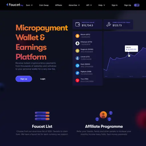 Nền tảng ví & thu nhập vi mô Faucetpay Nhận thanh toán bằng tiền điện tử ngay lập tức từ hàng nghìn