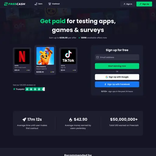 Freecash.com ofrece varios juegos y encuestas para ganar recompensas. Los usuarios pueden participar