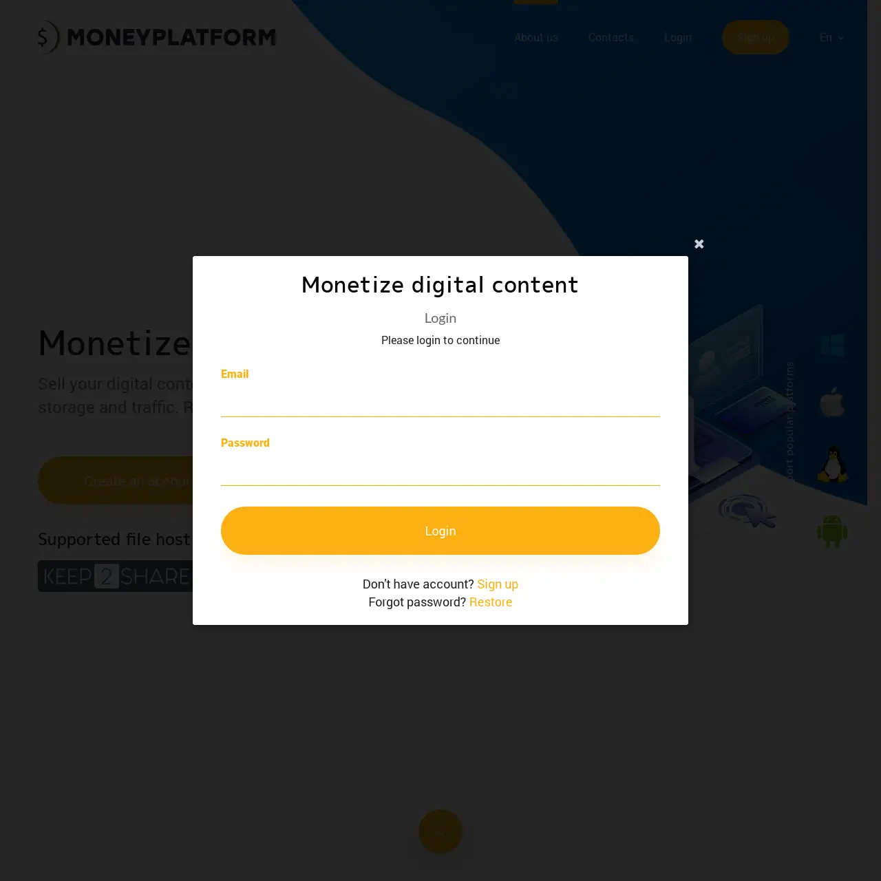 Moneyplatform cho phép người dùng bán nội dung kỹ thuật số với dung lượng lưu trữ và lưu lượng không