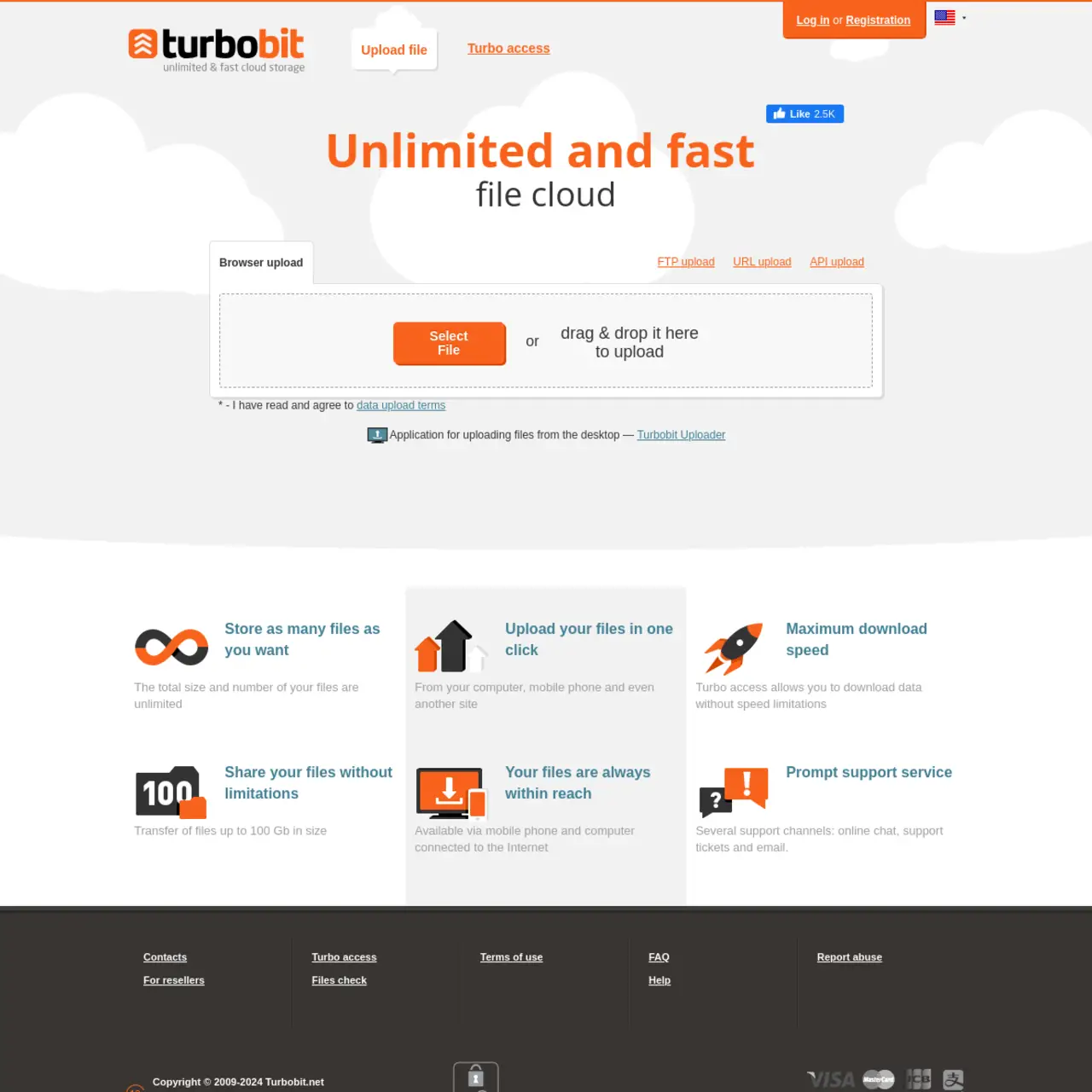 TurboBit .net cung cấp khả năng lưu trữ tệp đám mây nhanh chóng và không giới hạn. Các tính năng của
