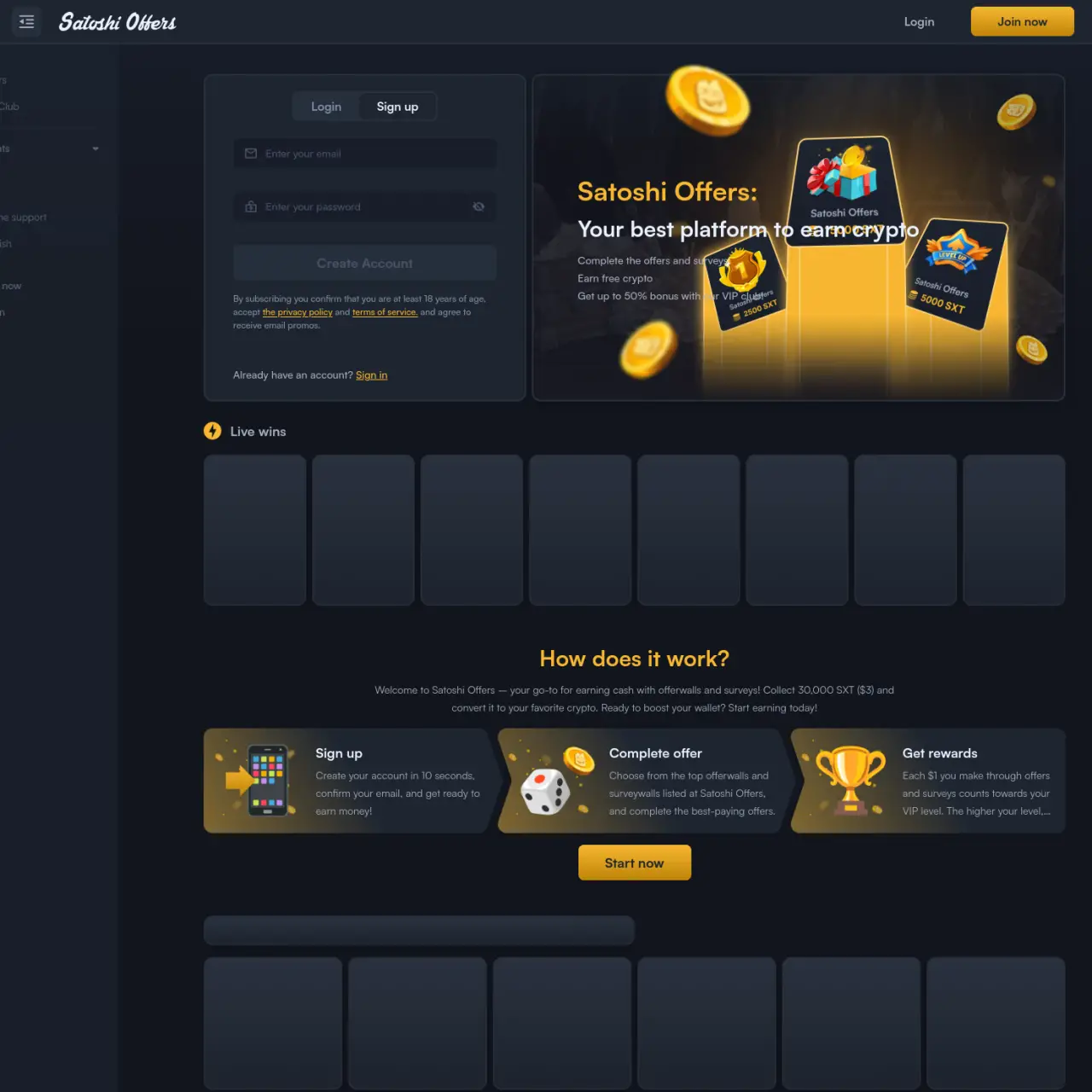 ofertas satoshi Complete ofertas de encuestas y obtenga recompensas Cripto gratis Retiro mínimo 5USD